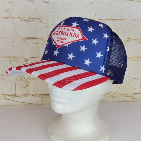 Jacks Surfboards USA Flag Trucker Hat Mens Blue Star Stripes Snapback America - Picture 10 of 12